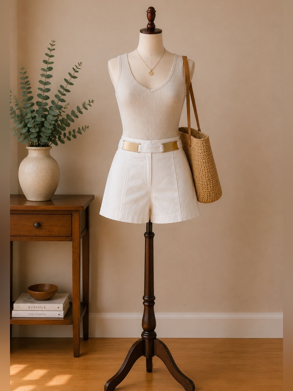Marciano White High Rise Tailored Shorts Gold Hardware Resort Coastal Size 4